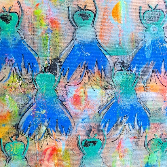 Original Abstract Fly Graffiti Painting on Gallery Wrap Canvas, 12x12" - Picture 3 of 7